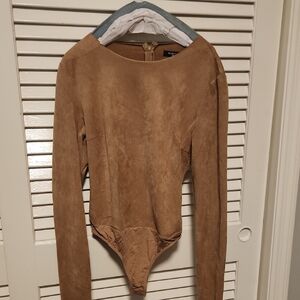 Marciano Camel Suede-Look Long Sleeve Bodysuit